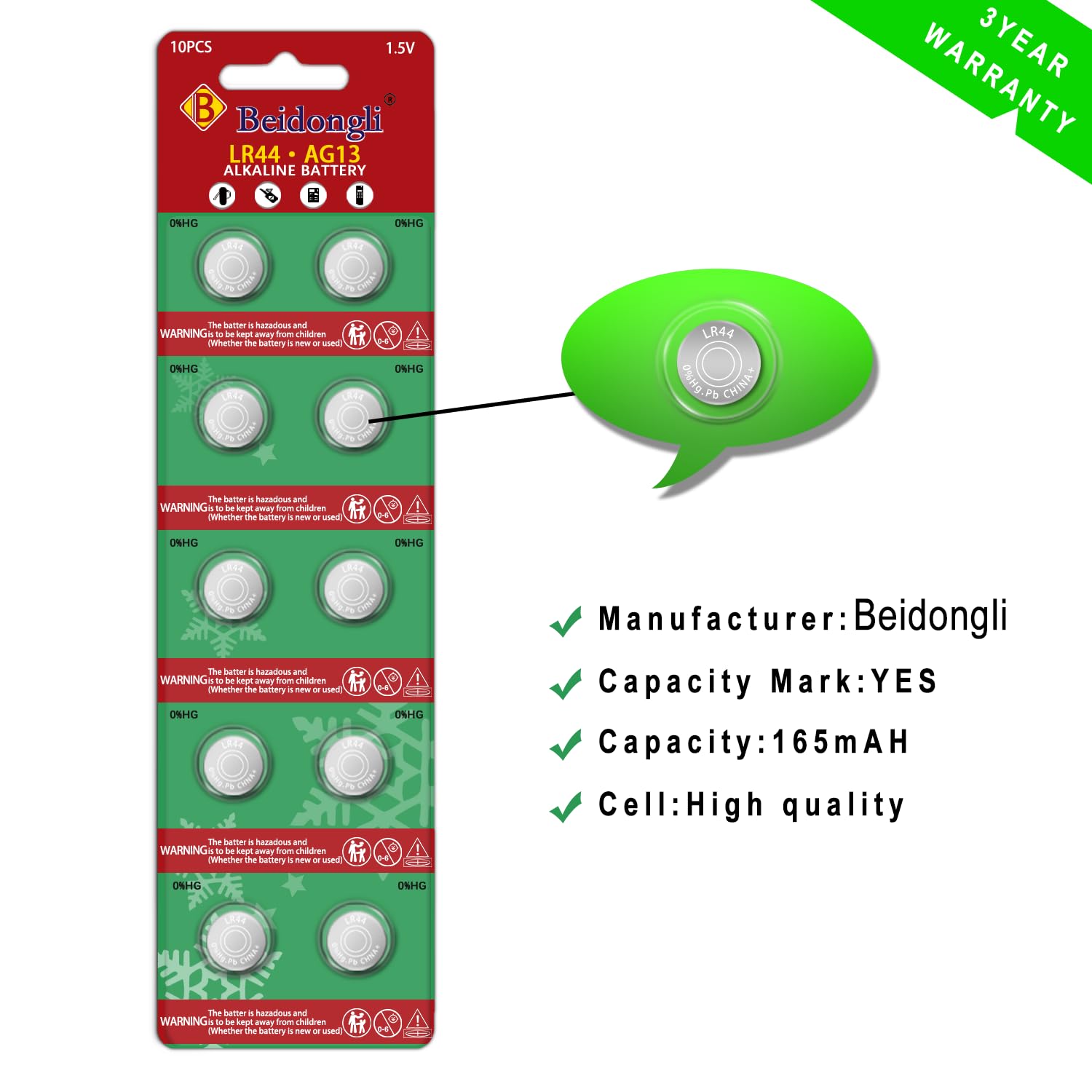 LR44 Batteries AG13 357 high Capacity 1.5V Button Coin Cell 10 Count Battery (20 Pack)
