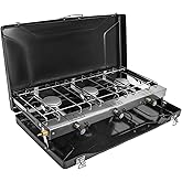 FineFlame 3-Burner Propane Camping Stove 19800 BTUs, Portable Camp Stove with 3 Adjustable Burners and Push-Button Instant Ig