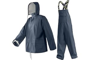 Men’s PRO Workwear 3-Piece Waterproof PU Rain Suit – Heavy Duty Hooded Jacket & Bib Pants for Outdoor Work, Sea Fishing