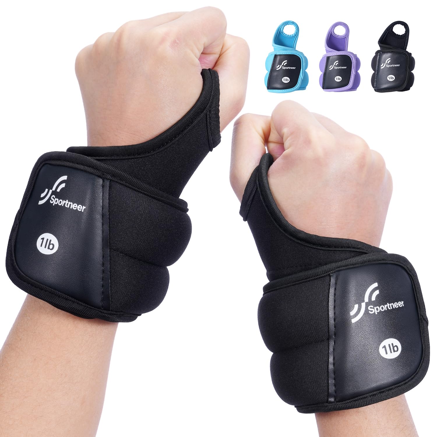 Photo 1 of Sportneer Wrist Weights with Thumb Hole for Men Women Arm Hand Weights for Running Walking Jogging Physical Therapy Gym Strength Training Cardio Exercises 1 LB x 2 (Black)