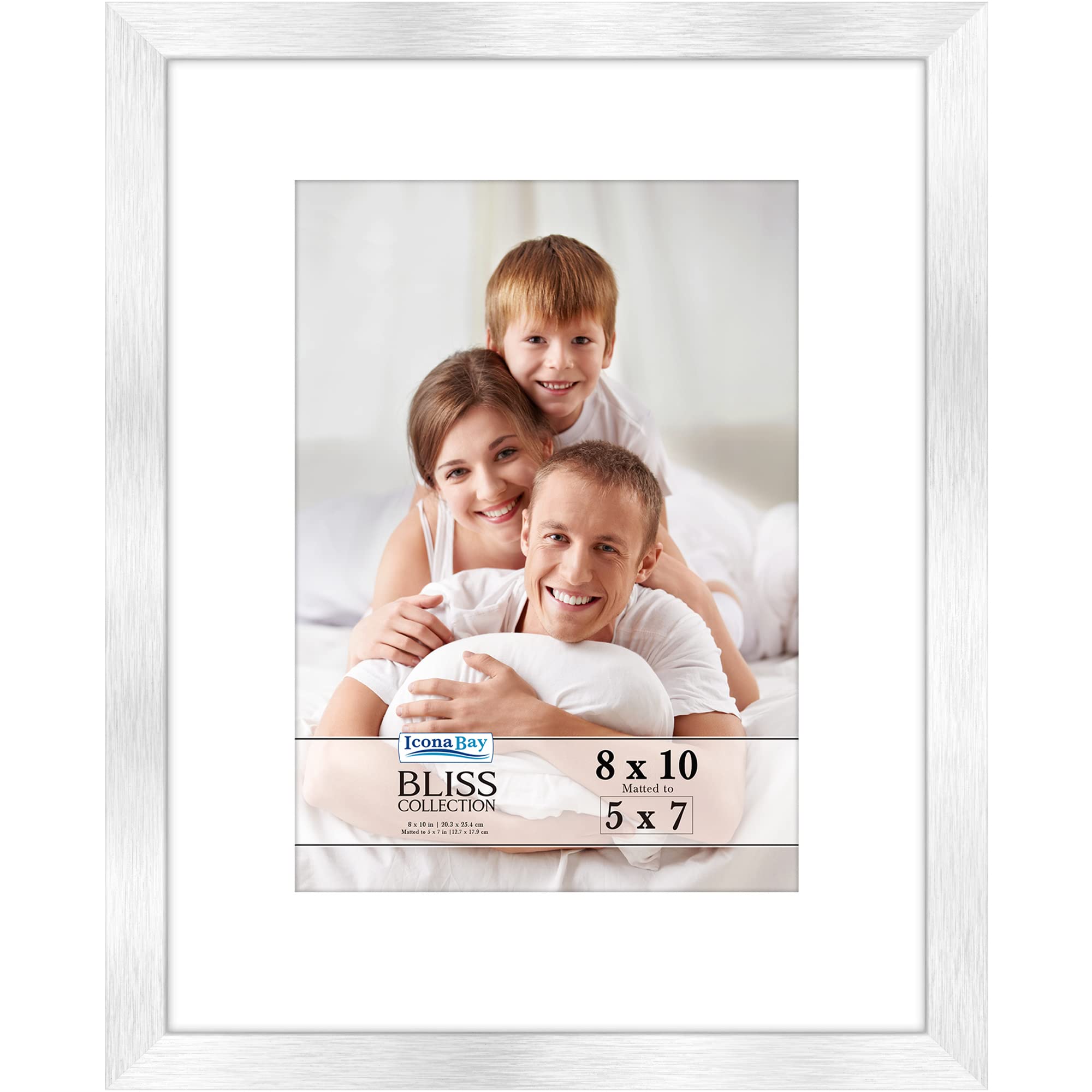 Icona Bay - 10x8 Silver Picture Frame with Removable Mat for 5x7 Photo - Modern Style Engineered Wood Frame - Table Top or Wall Mount - Bliss Collection