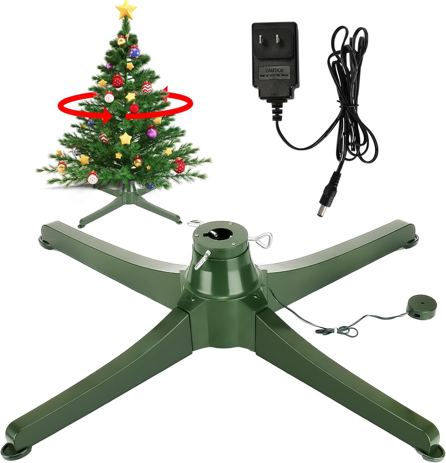Tree Stands - Christmas Tree Stand, 360 Degree Rotating Christmas Tree Stand, Heavy Duty Stable Turntable Stand, Adjustable Spinning Christmas Tree Stand with Pole Adapters for Artificial Trees Up to 9.8ft (Green)
