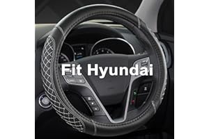 West Llama Customized Auto Car Steering Wheel Cover for Hyundai,Tucson,Sonata,Elantra,Santa Fe,Genesis,Sonata Hybrid,Azera,Venue,Kona, 14.5-15 inches(Diamond Quilted-Black+Gray-Standard Size)