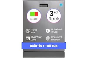 EQUATOR ADVANCED APPLIANCES Equator 24" Built in Tall Tub Dishwasher 15 Place 3rd Rack 8 Wash 1400 RPM Turbo Dry 110V E-Star in Silver