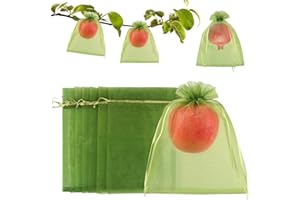 JOINDO 100 Pcs Fruit Protection Netting, 6''9'' Green Cover Mesh With Drawstring for Trees, Flowers and Vegetables