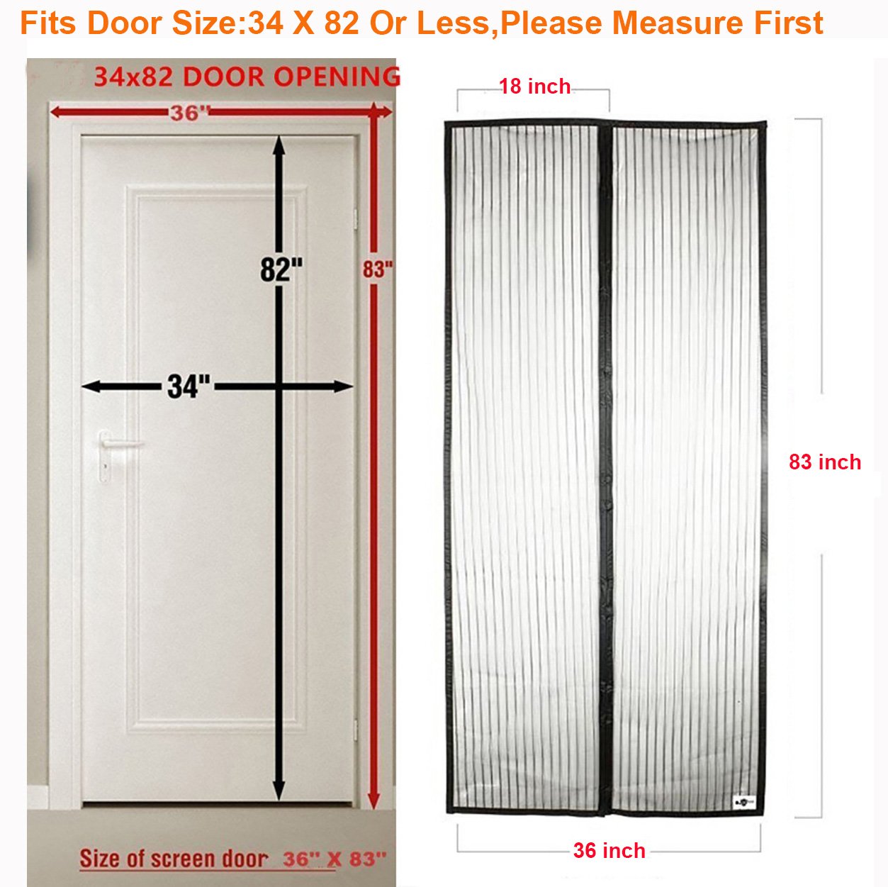 Magnetic Screen Door(2018 NEW)-26 Strong Magnets-Full Frame Magic Adhesive-Easy Open and Close Design-Fresh Air In-Keep Mosquitoes Out-Pet Friendly-Hands Free-Fits Door Size up to 34 X 82 Inches