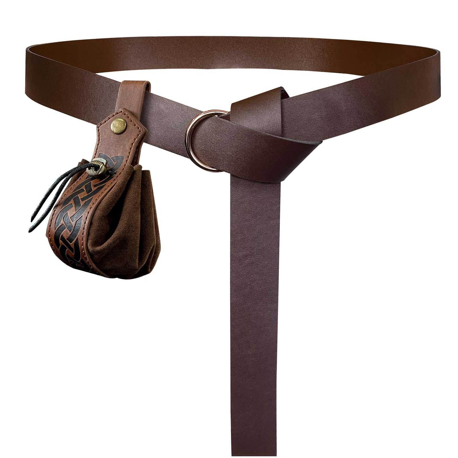 Photo 1 of ***MISSING POUCH*** HiiFeuer Medieval O Ring Belt with Retro Nordic Drawstring Pouch, Renaissance Faux leather Belt and Purse Set for Ren Faire (Brown C)