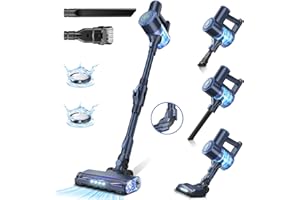 PRETTYCARELIFE Cordless Vacuum Cleaner, 6 in 1 Lightweight Stick Vacuum Self-Standing with Powerful Suction, 180° Bendable Wand Rechargeable Cordless Vacuum for Hardwood Floor (Blue)