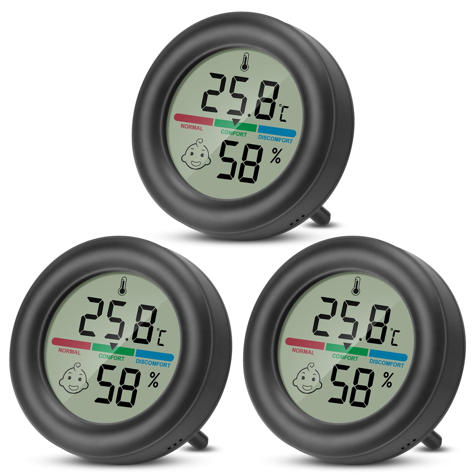 Thlevel 3PCS Digital Hygrometer Room Indoor Thermometer Mini Thermohygrometer Ambient Humidity Sensor Temperature Monitor for Bedroom Incubator Greenhouse