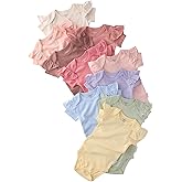 Butterblu Rory 10-Pack Short Sleeve Ruffle Shoulder Bodysuits 100% Organic Cotton for Baby Girls