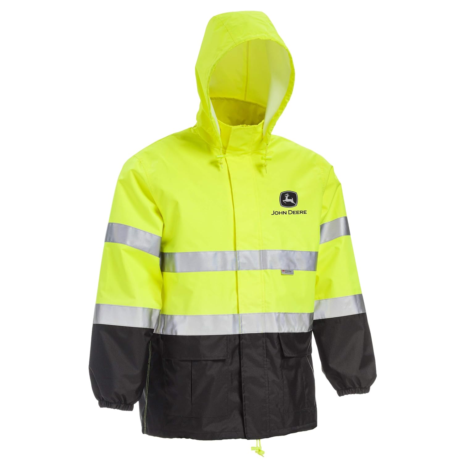 West Chester JD44530 John Deere High Visibility ANSI Class III Rain Suit Jacket and Bib with Color Block: Lime Green/Black, Large, 3M Reflective Tape, Reflective John Deere Logo: Industrial & Scientific
