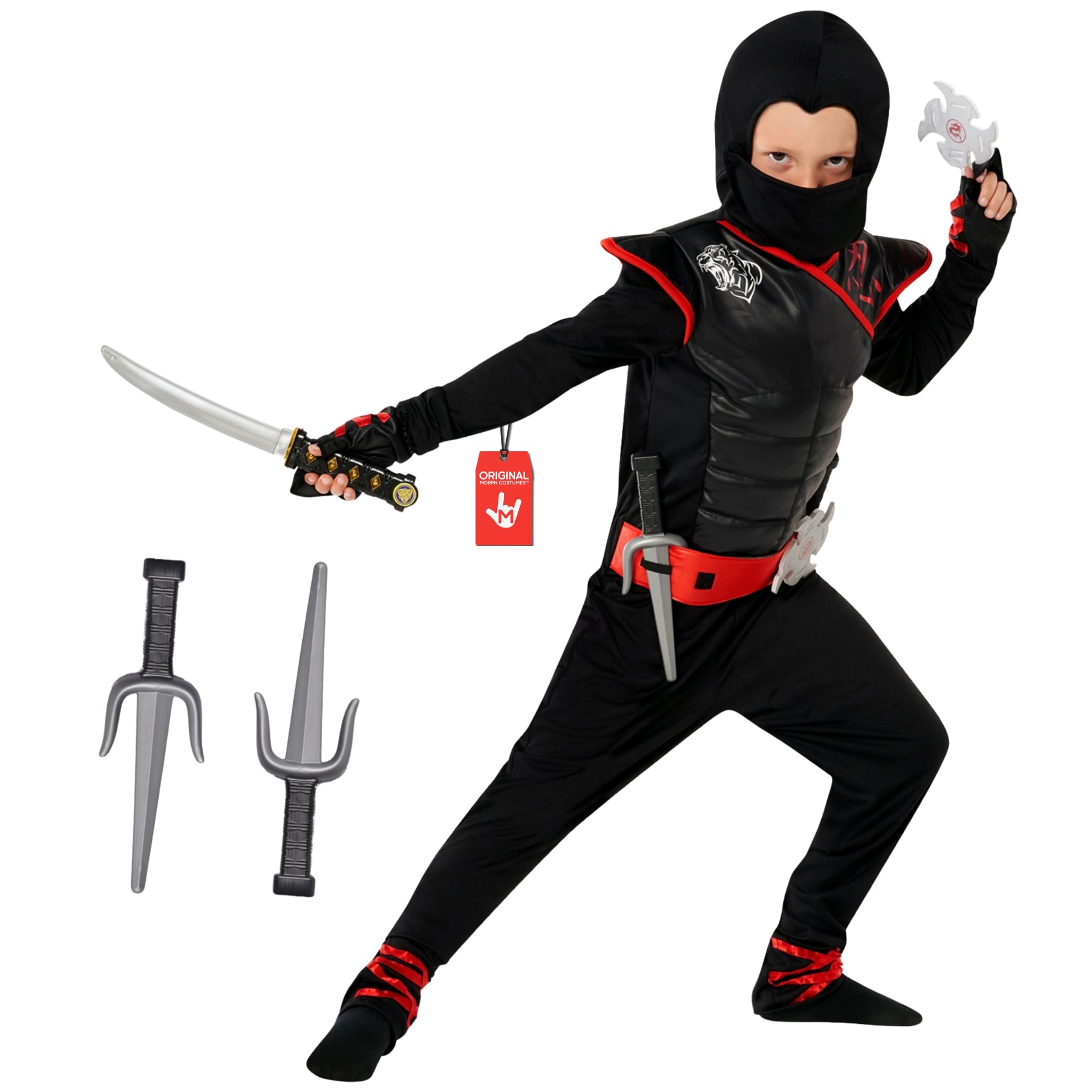 Morph Red & Black Ninja Costume for Boys, Ninja Costume Kids, World Book Day Costumes for Kids, World Book Day Costumes for Boys, Large