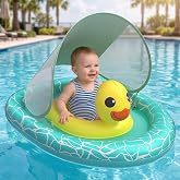 Rantion Baby Pool Float, UPF50+ Sun Protection Baby Float with Canopy, Water Swimming Essentials Flosties with Toys Tray, Inflatable Swim Float with Air Pump for Infant Babies Toddler 6-36 Months