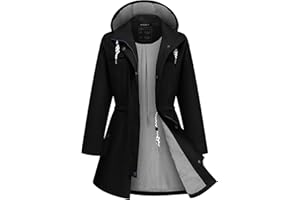 ATLASLAVA Rain Jacket Women Waterproof Long Lightweight Raincoat Hooded Windbreaker Outdoor Trench Coat