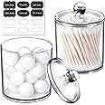 SheeChung 2 Pack Qtip Dispenser Apothecary Jars Bathroom with Labels - Qtip Holder Storage Canister Clear Plastic Acrylic Jar for Cotton Ball,Cotton Swab,Q-tips,Cotton Rounds (Small)