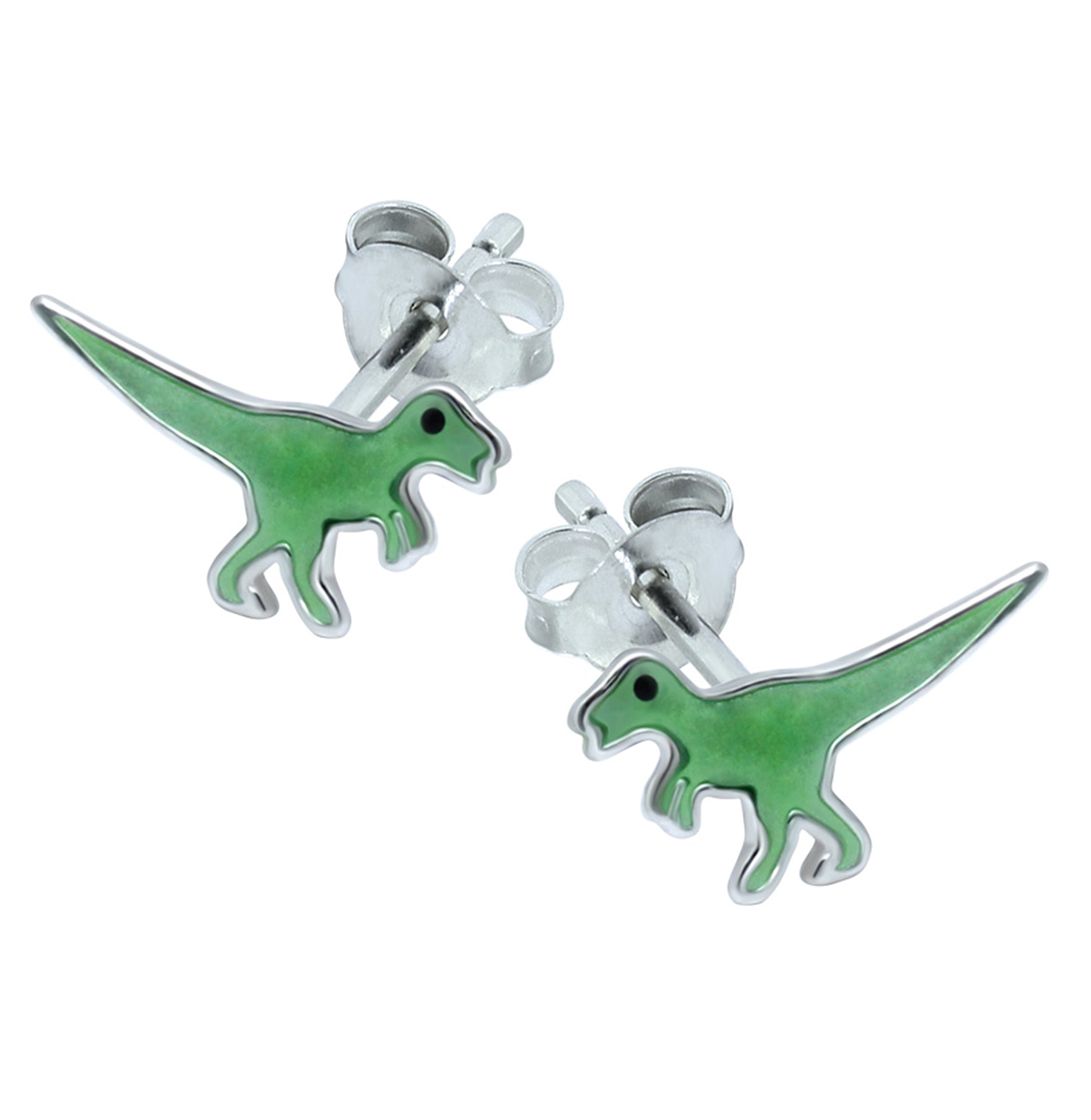 T Rex Dinosaur Earrings - Green - Sterling Silver