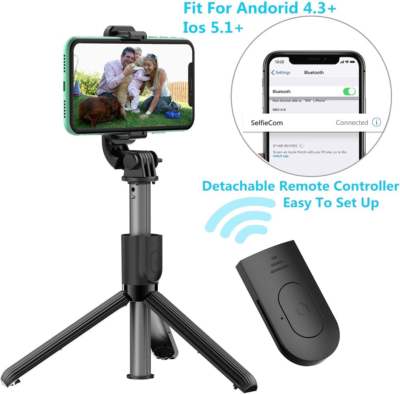 Selfie Stick Tripod with Removable Wireless Bluetooth Remote Shutter Compatible,Lightweight Extendable Aluminum Pocket Selfie Stick for iPhone 11/XR/X/8/8P/7/7P Android Phone，Gopro,Webcam and Camera: Camera & Photo