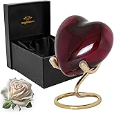 ANGELFOREVER Heart Urn with Stand & Box Keepsake Urn for Human Ashes Mini Cremation Urn for Men & Women (Burgundy)