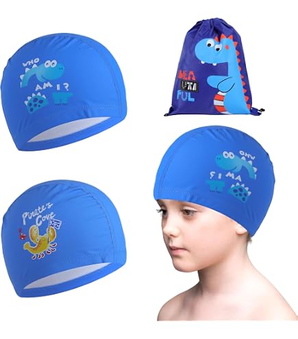 Echehi Lot De 3 Bonnets De Bain Enfants - Silicone Imperméable - Pour Piscine Et Plage - 3-10 Ans