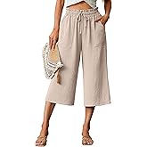 Lepunuo Women's Wide Leg Capri Pants High Waisted Palazzo Pants Adjustable Casual Tie Knot Pants with Pockets