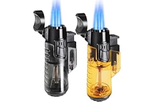 Urgrette Torch Lighter 2 Pack Butane Refillable Triple Jet Flame Torch Lighters Windproof Adjustable 3 Flame Butane Gas Lighter Pocket Lighter for Camping Grill Fireplace Camping (Without Fuel)