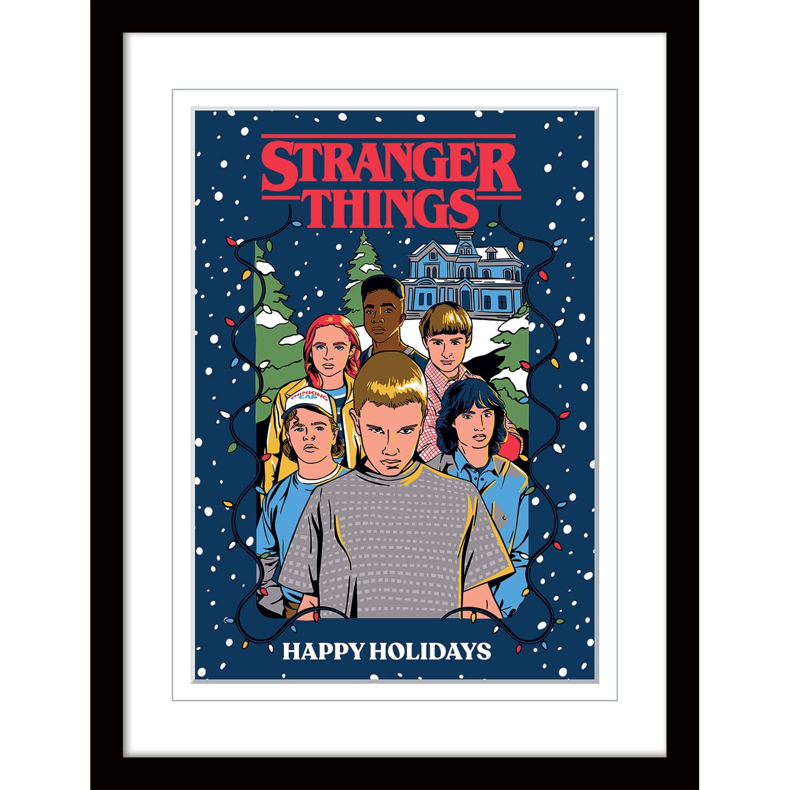 Pyramid International Stranger Things Poster with Border and Black Frame (Happy Holidays Design) 30cm x 40cm Frame and Stranger Things Wall Art - Official Stranger Things Merchandise