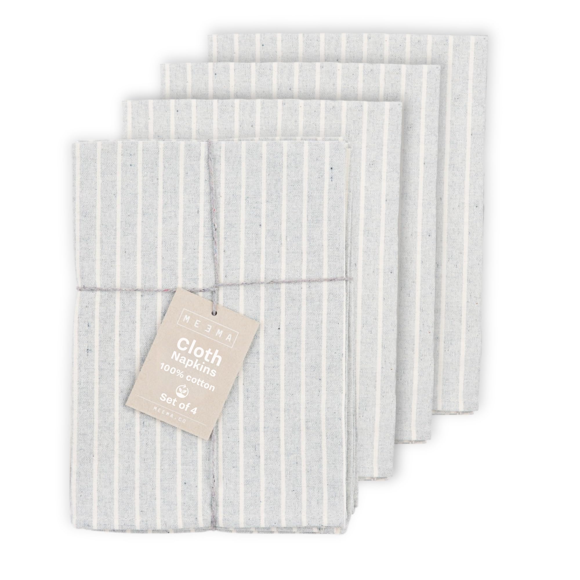 MEEMA Set of 4 Reusable Cloth Napkins | Cotton Fabric, Grey Dinner Napkins | Washable Natural Table Napkins, 50 x 47 cm