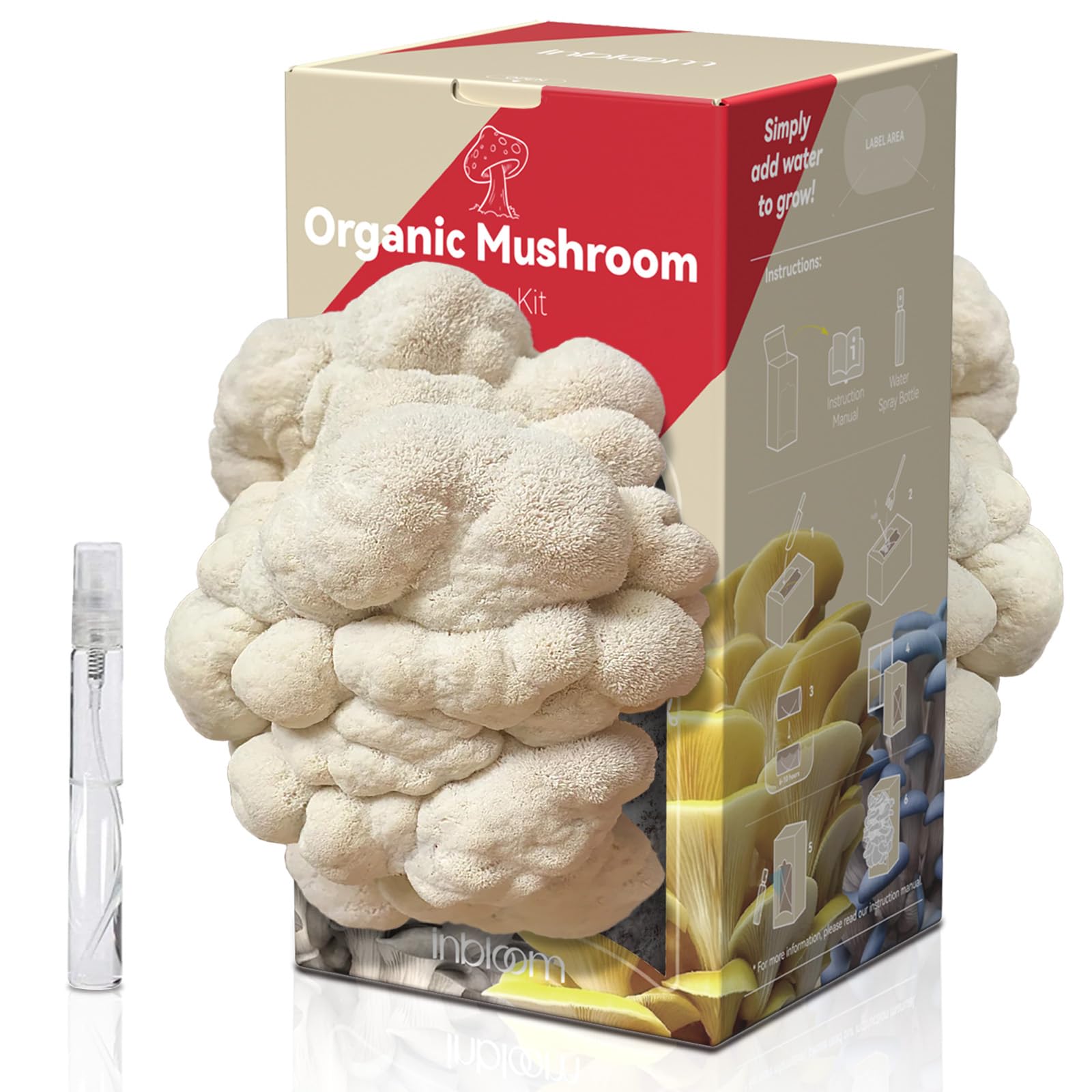 Photo 1 of Large Double-Side Organic Lion's Mane Mushroom Growing Kit, Edible 4lbs Non-GMO Mushroom Kit, Grow Mushroom at Home, Indoor Gardening Birthday Gift, Holiday Gift