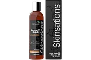 Skinsations - Unscented Massage Oil for Massage Therapy - 8oz | Silky-Soft Blend of Sweet Almond, Fractionated Coconut, Grapeseed and Jojoba Oil | Scented Body Oil, Sore Muscles, Aromatherapy