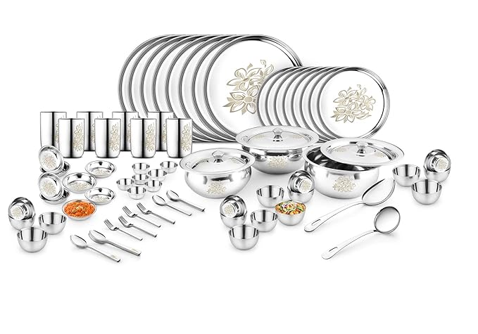 Classic Essentials Stainless Steel Glory Dinner Set (101-Pieces, Silver)