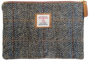 TAILORMAP Harris Tweed Coin Purse Handmade Lipstick Bag Vintage British Portable Credit Card ID Wallet with YKK Zipper for Women men (Grey Brown, Large)