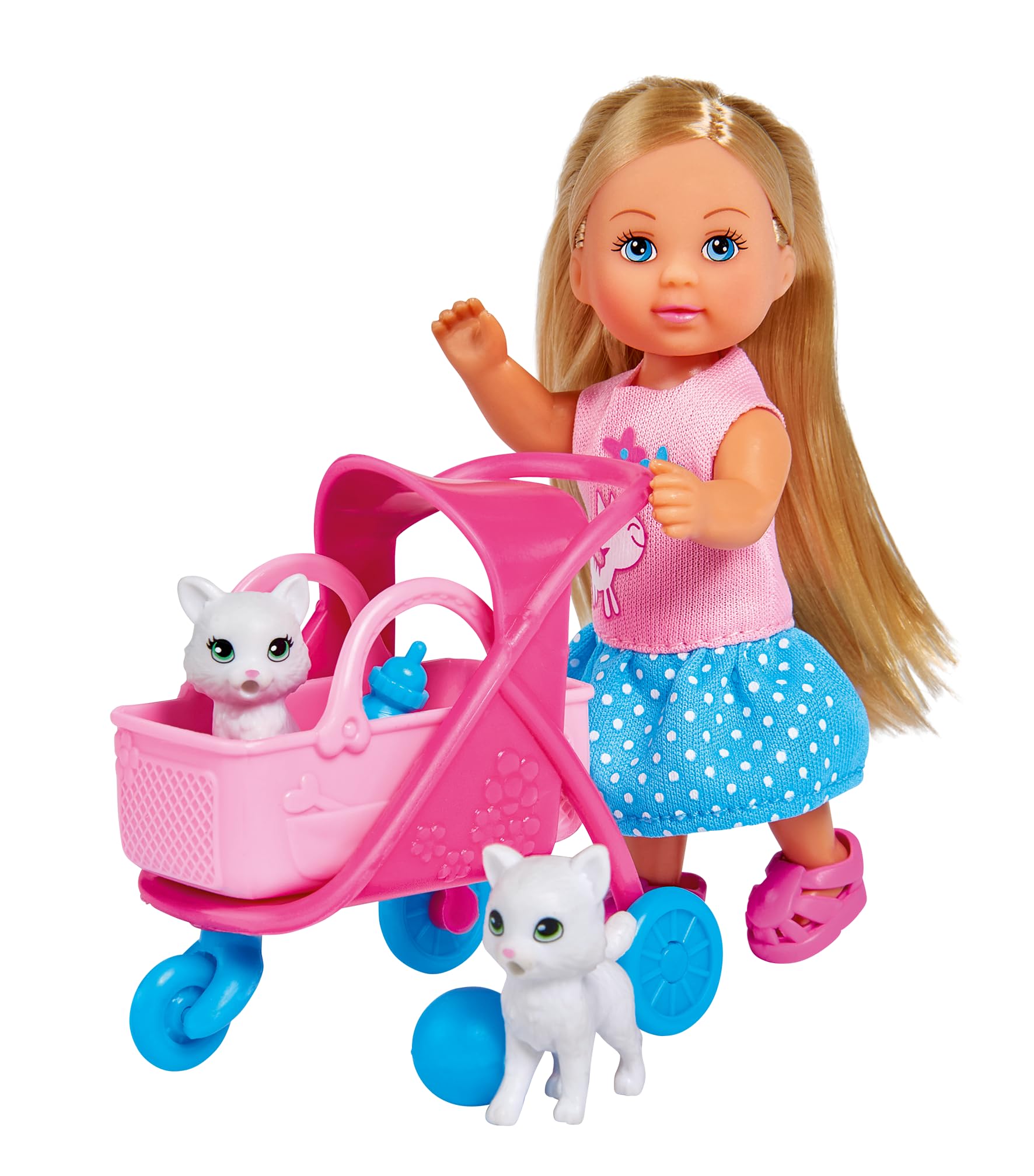Simba Evi Love Cat 105733348 Buggy with Two Cats in Cat Buggy, Removable Bag, Accessories, Dressing Doll, 12 cm, for Children from 3 Years