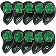 Golf Iron Covers Golf Iron Head Covers Leather Golf Iron Covers for Golf Clubs 10pcs Golf Iron Headcovers Lucky Clover Golf Club Head Covers for Iron with Magic Tape Fit All Brands