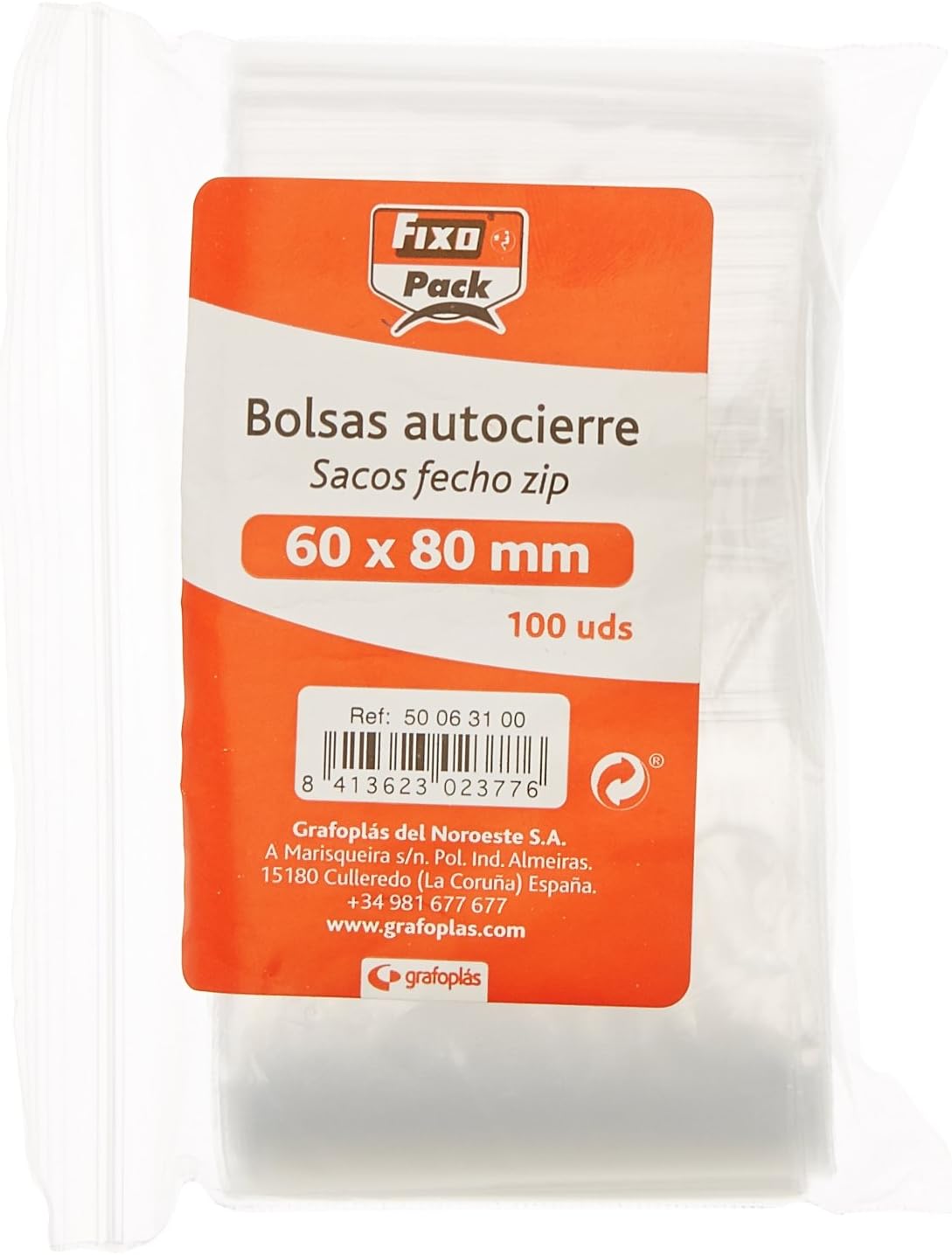 Fixo 50063100 – Pack of 100 Cellophane Display Bags Self Seal Bags, 60x80