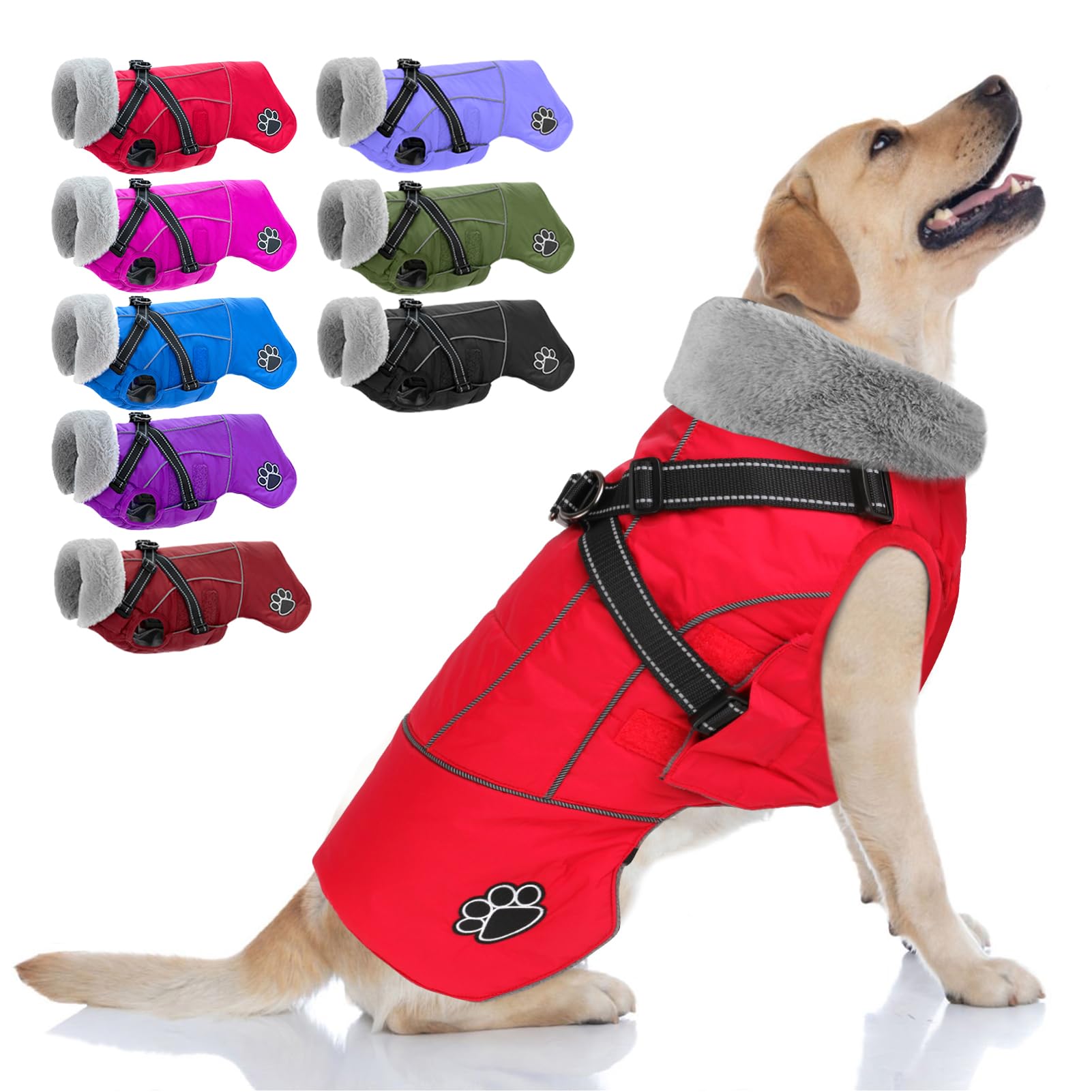 Photo 1 of 1pc. S.  Doglay Dog Jacket Waterproof Dog Coat with Harness Built in, Christmas Puppy Winter Coat Reflective Turtleneck Puffer Snow Jackets for Small Medium Large Dogs