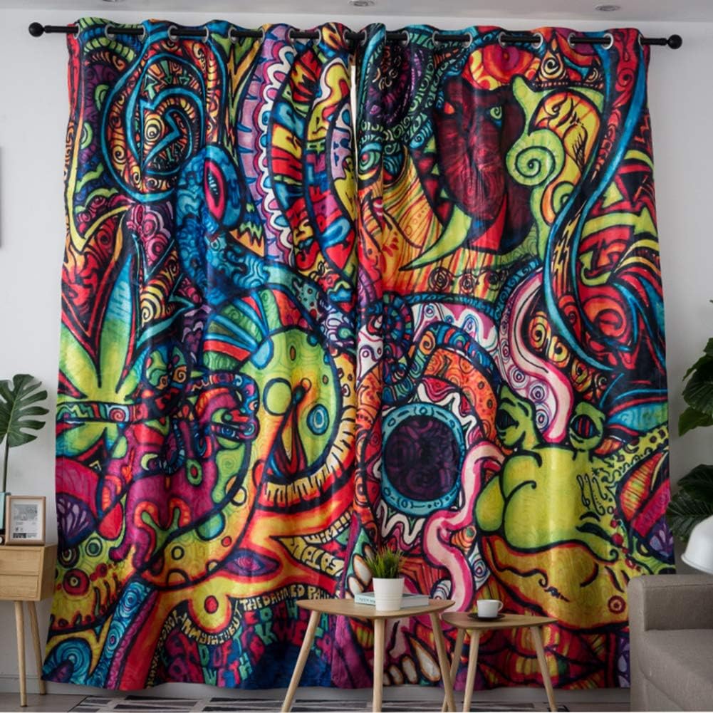 VOCOOL Pattern Painting Window Curtains Colorful Painting Treatments Draperies Blackout Curtain for Bedroom Living Room Set of 2 Panels 118x106 inches