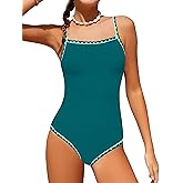 WIQI Girls Swimsuit One Piece Bathing Suit Color Contrast Trim Girls' Swimwear with Cover Up Skirt Size 9-16
