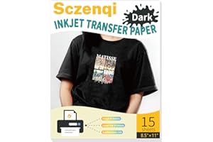 SCZENQI Heat Transfer Paper for T Shirts 15 Sheets, 8.5" X 11" Printable Heat Transfer Vinyl, Vivid Color & Durable Iron on Transfer Paper for Dark Fabric 3.0