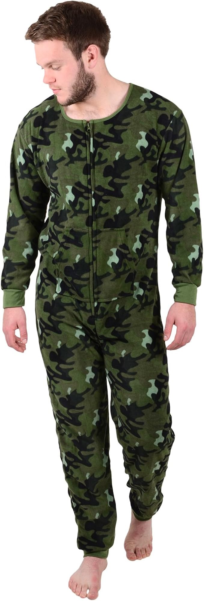 XSS Men's Green Camouflage Fleece All in One Pyjamas Sleepsuit Onesie