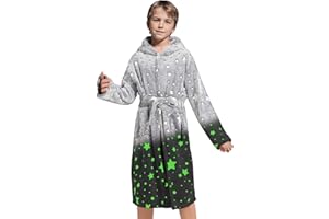 ALLINCOZY Boys Bathrobe Gift Glow in The Dark Kids Robes for Boys, Soft Fleece Hooded Toddler Boy Robe 3-14 Years