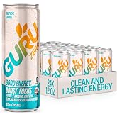GURU Zero Sugar Energy Drink, Tropical Sorbet, 12 Fl Oz, 24 Pack | 140 MG Natural Caffeine for Workouts, Performance &amp; Midday Boost, With Real Fruit Juice, L-Theanine, Plant Based, Gluten Free