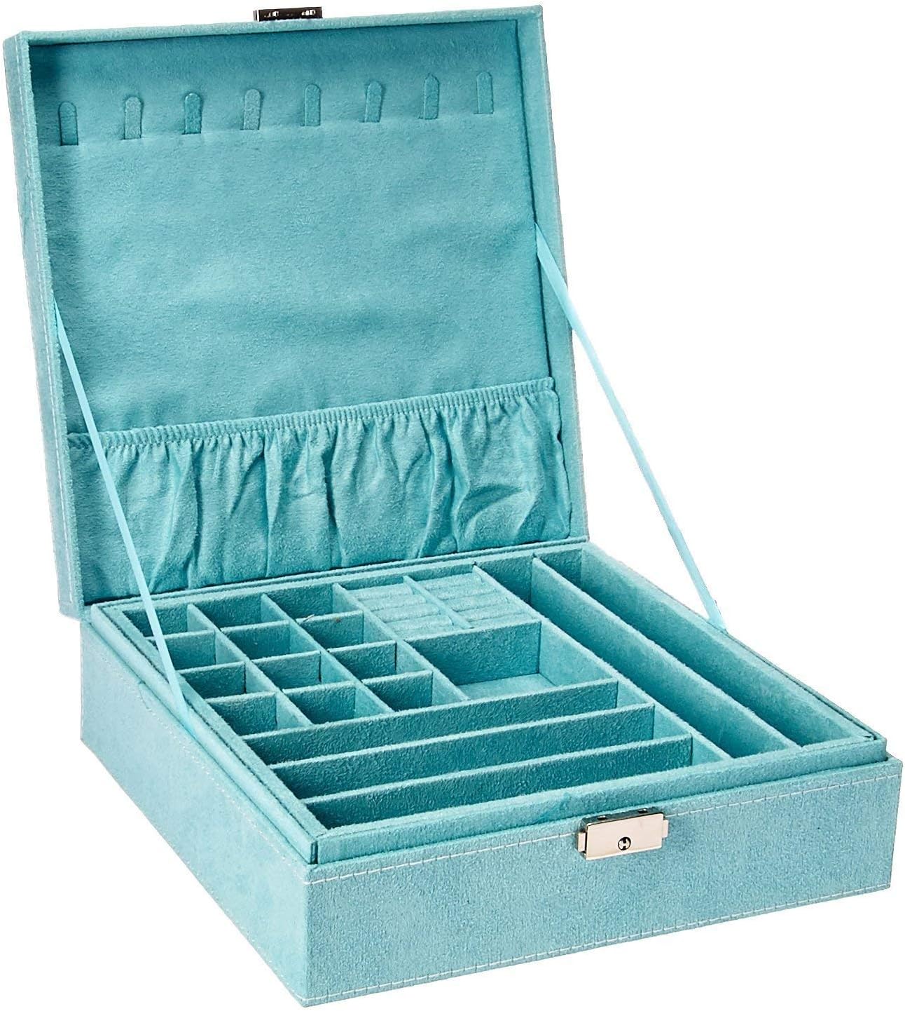 KLOUD City Two-Layer lint Jewelry Box Organizer Display Storage case with Lock (Blue): Home & Kitchen