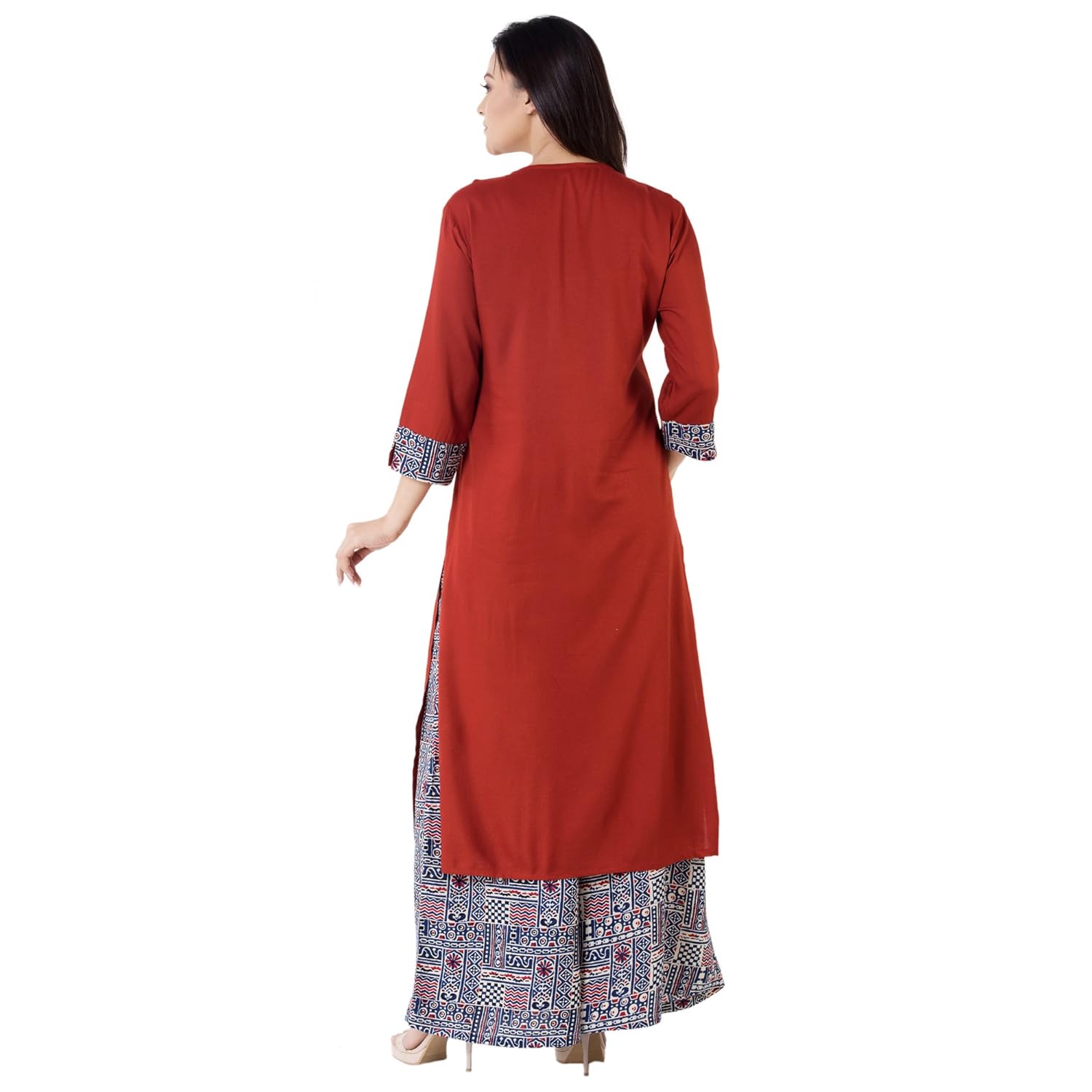 khushal women's printed kurta with palazzo set (k69-parent_red)