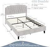 Yaheetech 4ft6 Double Bed Frame Upholstered Platform Beige Velvet Headboard view 2