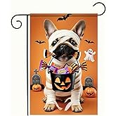Halloween Decorations Outdoor Garden Flag 12x18 Inch Double Sided French Bulldog Dog Pumpkin Ghost Fall Decor Yard Lawn Porch Patio Halloween Garden Flags