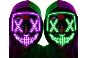 ANROOG 2 Pack Halloween LED Mask,LED Light up Mask Scary mask for Man Kids Cosplay Halloween Costume Masquerade Parties,Carnival