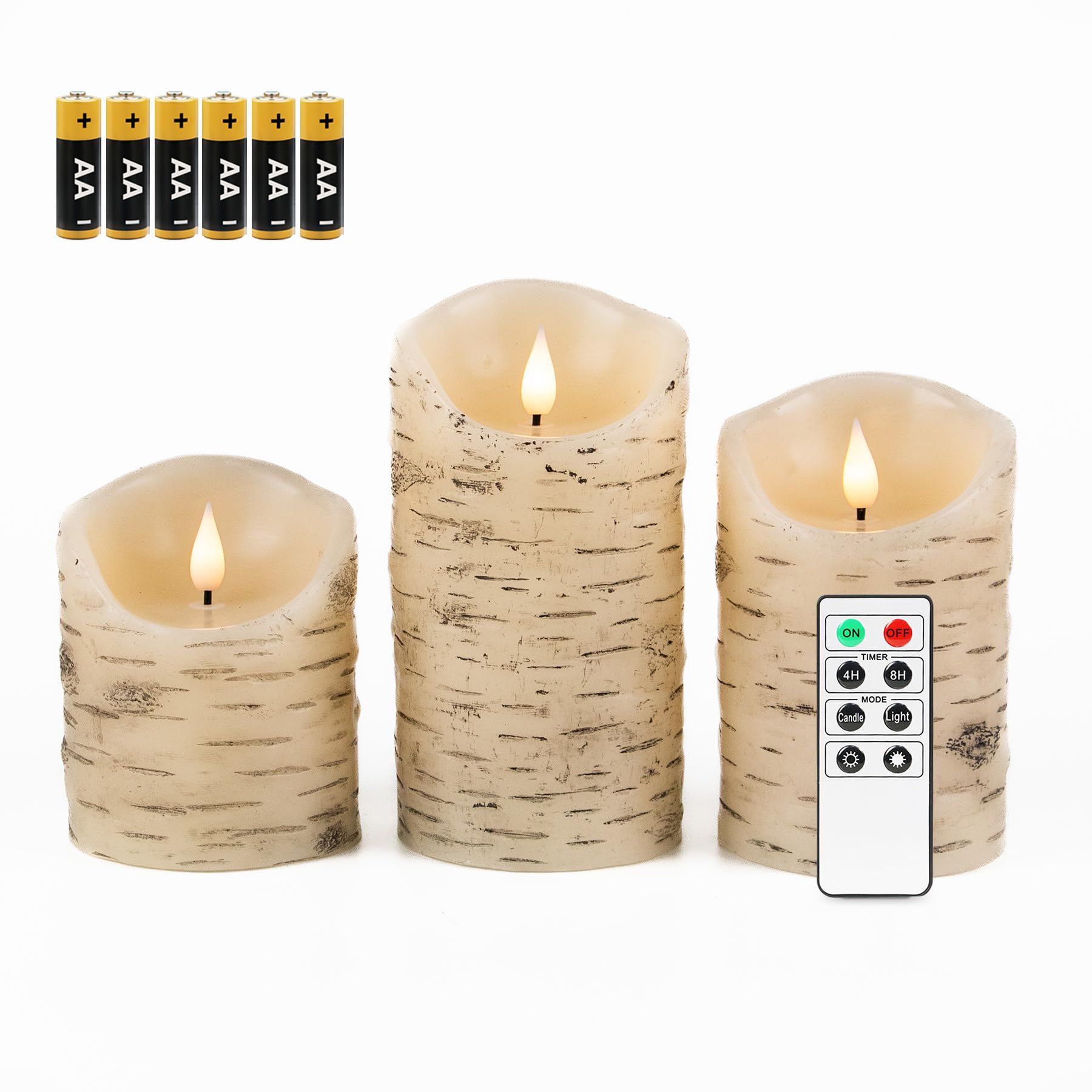 Photo 1 of (see all images) Fanna Set of 3 Flameless LED Birch Bark Candles with Timer