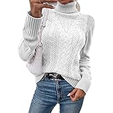 Hongqizo Women Casual Turtleneck Long Sleeve Sweater Cable Knit Pullover Solid Slim Fit Sweater Turtleneck Tops