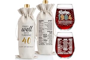 Jettryran 40th Birthday Gifts for Women Men 40 Years Old Birthday Gifts 40th Birthday Anniversary Decorations Party Supplies- Vintage 1984- Wine Glass &Bottle Gift Bag Set- Turning 40- W002