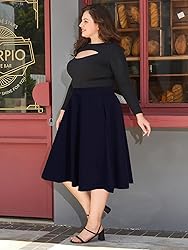 Moon Wood Women's Plus Size Midi Skirt High Elastic